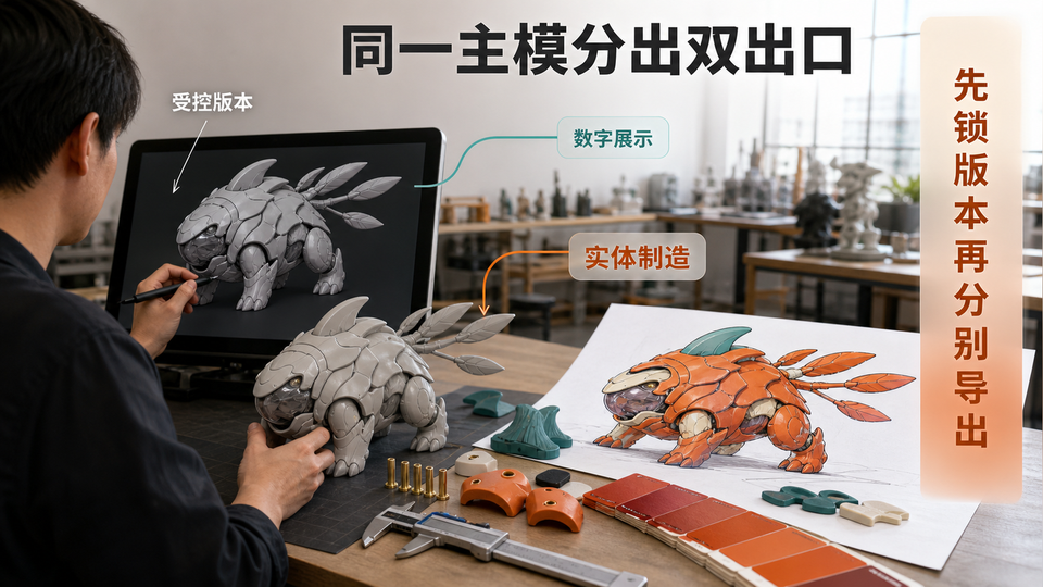 同一件作品如何导出 GLB 和 STL