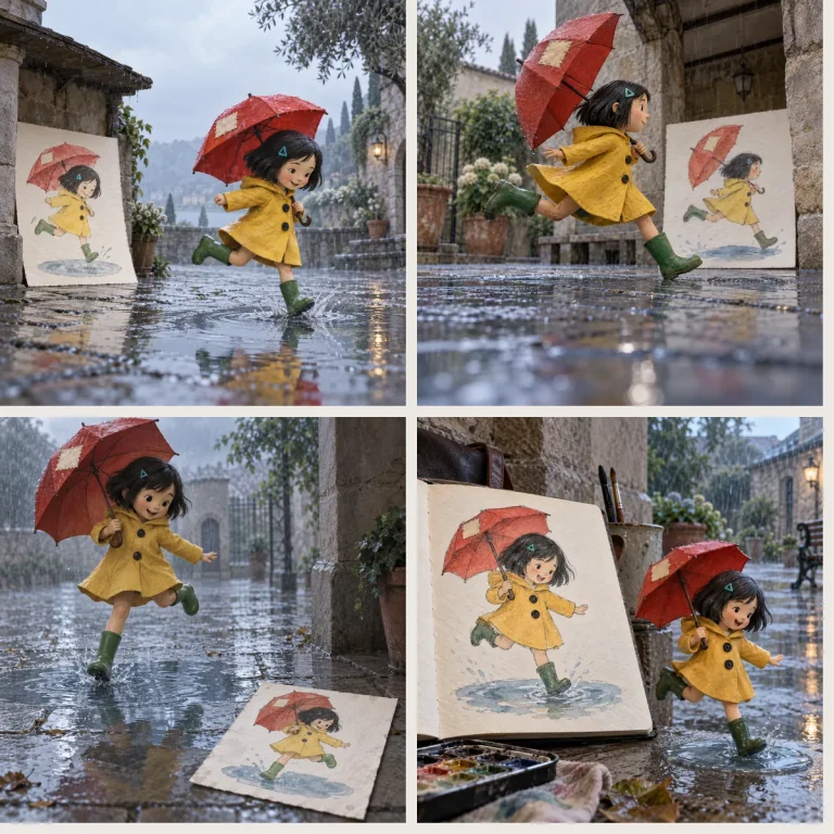 雨伞向后一仰，这一步就跳起来了 四图合图