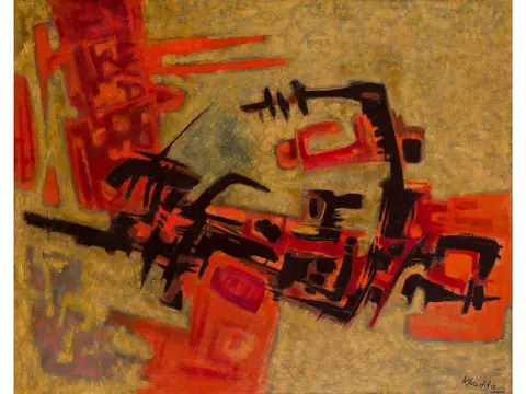 Mohammed Khadda 1969 年作品《Talisman rouge》，MoMA 非洲现代主义展报道配图