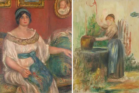 失窃的雷诺阿作品《Madame Colonna Romano》和《Jeune femme au puits》的并列图像