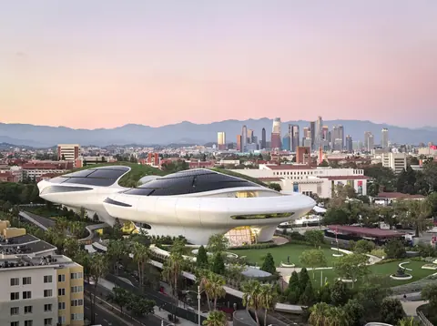 洛杉矶 Lucas Museum of Narrative Art 完工后的流线型建筑外观