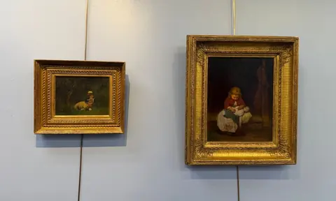 Eastman Johnson 的《The Young Mother》与《Mary and Her Lamb》并置图,两作在失窃近 50 年后被寻回