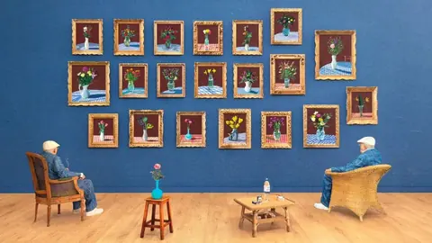 David Hockney 的摄影绘画《25th June 2022, Looking at the Flowers (Framed)》