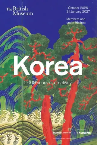 《Korea: 2,000 Years of Creativity》展览海报与韩国艺术作品图像