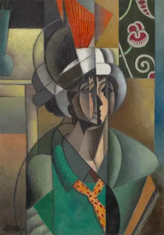 用于来源研究的 Jean Metzinger 1913 年画作《持扇女子》完整画幅