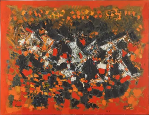 S.H. Raza 1960 年抽象绘画《Paysage Rouge》