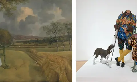 Gainsborough《Mr and Mrs Andrews》与 Yinka Shonibare 的无头人物雕塑回应作品对照图