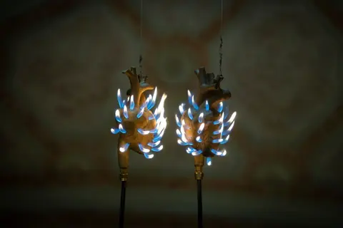 Vanderlei Lopes 作品《Coração》在天主教大学艺术三年展展厅中的陈列画面